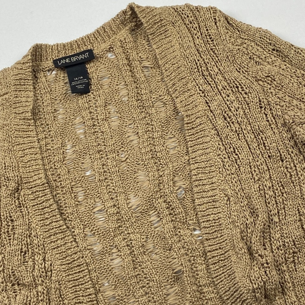 Lane Bryant Tan Open Knit Shrug Cardigan Womens 14/16 Cropped Bell Sleeve Bolero